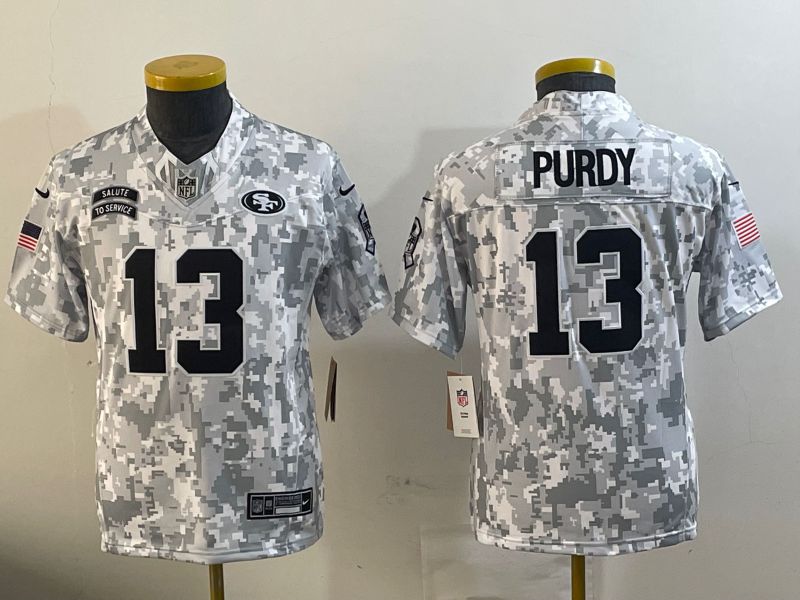 Youth San Francisco 49ers #13 Purdy Nike Arctic Camo 2024 Salute to Service Limited NFL Jersey->kansas city chiefs->NFL Jersey